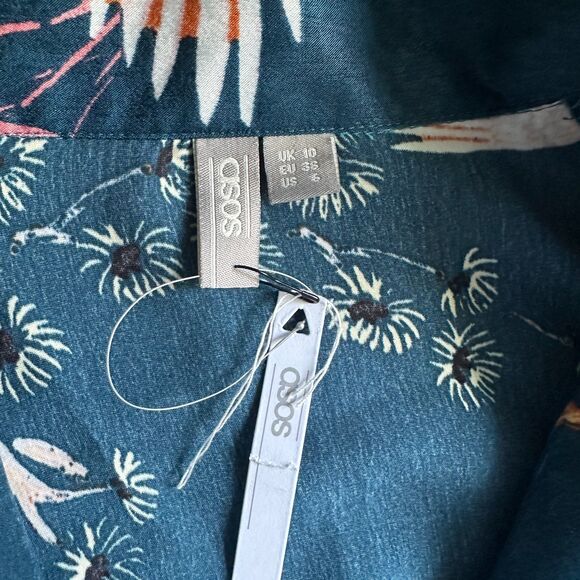 NWT ASOS Blue Swan Silky Smooth Button Up Cropped Oversized Blazer Kimono US 6 - Picture 2 of 11